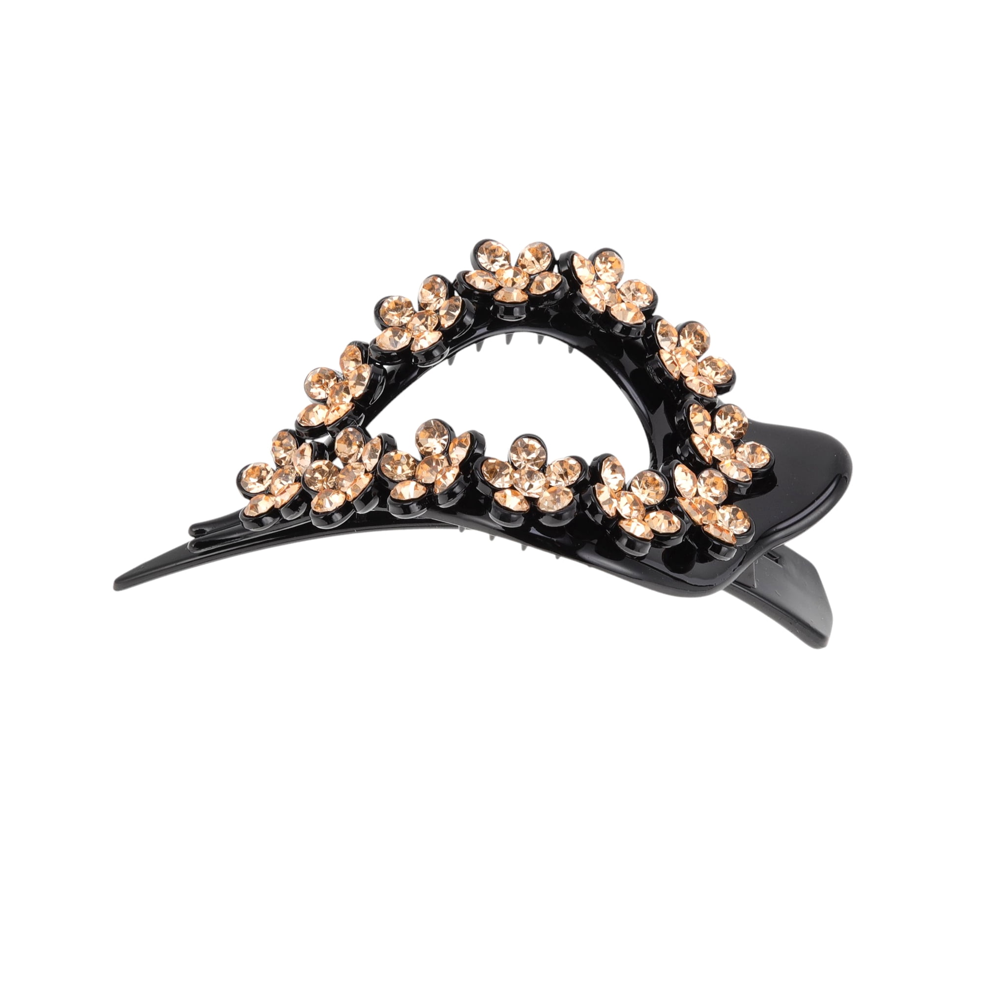 Unique Bargains Fashion Grace Rhinestone Hair Clips Champagne Coffee Color 2 Pcs