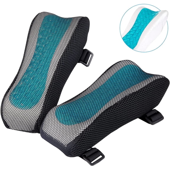 Set of 2 Adjustable Strap Arm Cushion, Gel Memory Foam Office Chair Armrest Cushion, Breathable Mesh Elbow Support Arm Pad, Universal Gaming Desk Chair Arm Rest Pillow