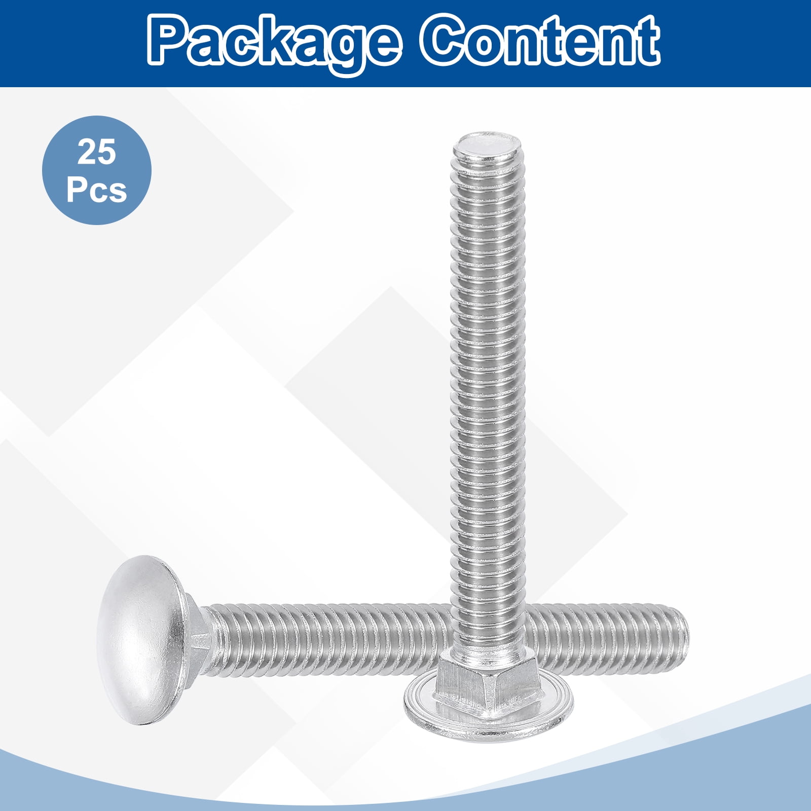Uxcell 25Pack 5/16"-18x4" Stainless Steel Carriage Bolts Round Head Square Neck, Silver
