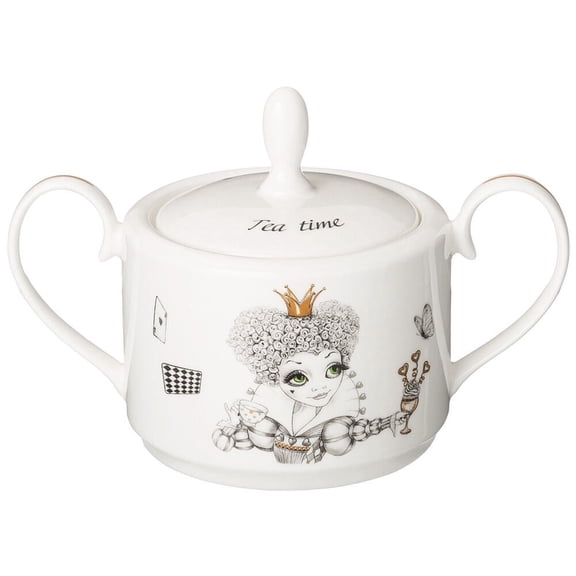 STPgoods Fairytale Porcelain Sugar Bowl 11.8 fl oz (350 ml) Queen and Flamingo Sugar Jar Sugar Container for Kitchen