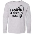 thumbnail image 3 of Inktastic I Hooked Opa's Heart with Fishing Rod Long Sleeve Youth T-Shirt, 3 of 5