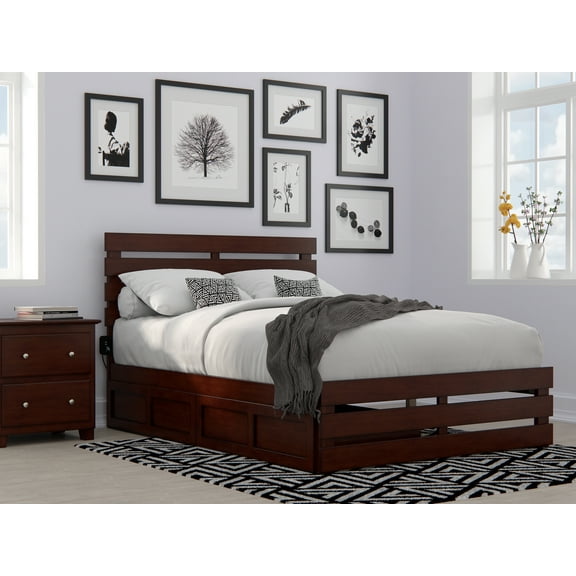 AFI Oxford Full Wood Platform Bed with Headboard, Footboard & 2 Storage Drawers, Walnut