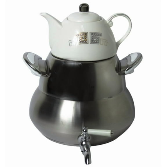 Modern Large Classic Samovar Tea Maker Water Kettle Heavy Thick Stainless Steel Ceramic Porcelain Teapot 7 Liter Faucet W/Handle