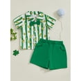 thumbnail image 2 of aturustex Little Boys 2pcs Irish Shorts Outfits 6M 12M 18M 2T 3T 4T Toddler Clover Striped/Plaid Bow Tie Shirts Short Sleeve T-shirts Lapel Button-up othes Summer Beachwear for Holiday Party, 2 of 7