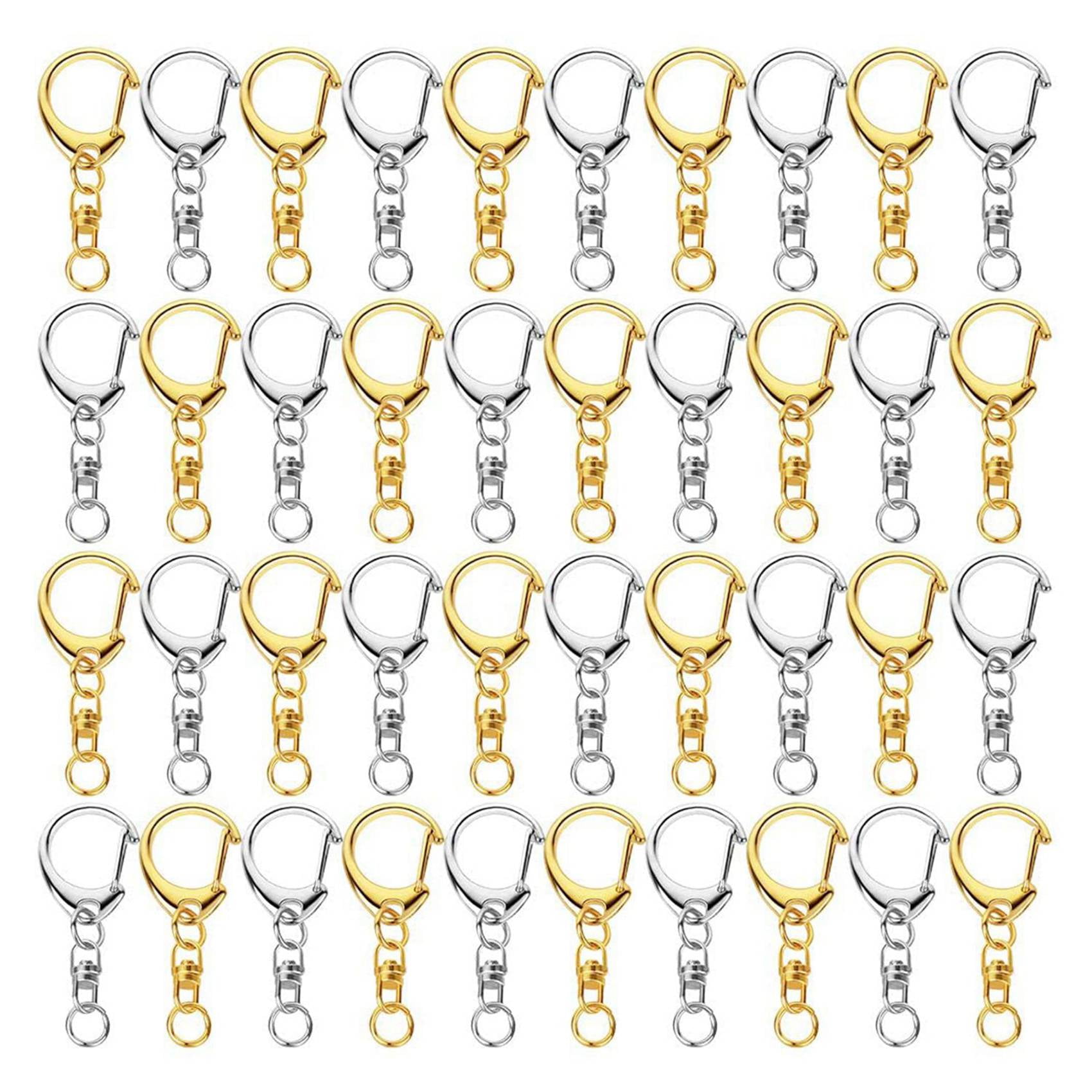 200 Piece D Hook Keychain Hardware with Jump Rings, Metal Split Key Ring Clips Chain for Craft Charm Making DIY