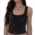 thumbnail image 2 of Top Corto Sin Mangas con Cuello Cuadrado Acanalado y Decorado con Diamantes de Imitación para Mujer Y2K Negro M, 2 of 9