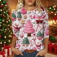 thumbnail image 2 of LEBONYARD Women's Trendy Crew Neck Christmas Printed 3/4 Sleeve Pullover Top Casual Loose Fit Round Neck Chic Christmas Printed Soft Smooth Ladies Top, 2 of 5