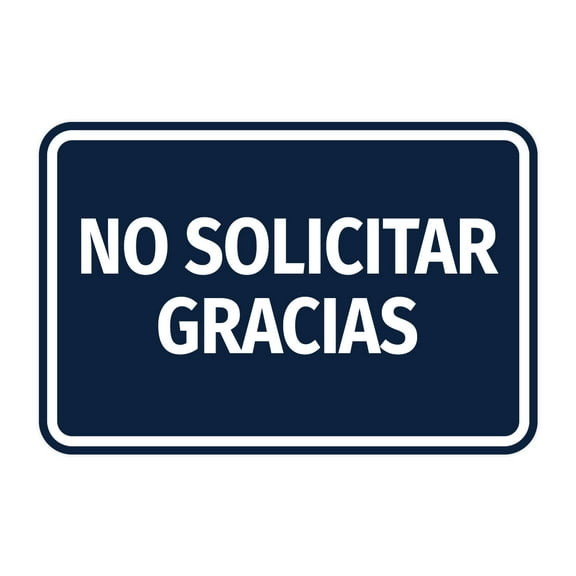 Signs ByLITA Classic Framed No Solicitar Gracias vector Durable ABS Plastic | Laser Engraved | Easy Installation | Elegant Design Sign (Navy Blue / White) - Large