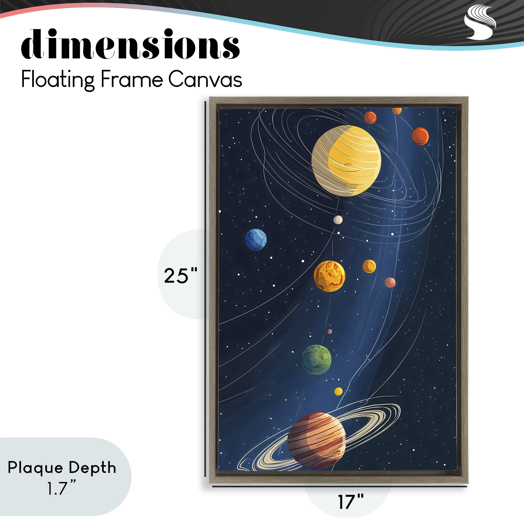 Stupell Industries Planets Aligned in Celestial Orbit Brown Framed Floater Canvas Wall Art, design by Creative Studio