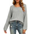 thumbnail image 2 of MexChoioe Women's Sweaters Scoop Neck Ribbed Knit Long Sleeve Oversized Fall Tunic Sweater for Women, 2 of 5
