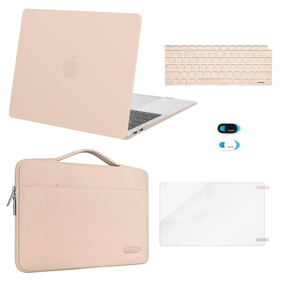 Mosiso 5 in 1 New Macbook Air 13 Inch Case A1932 2019 2018 Release, Hard Case Shell Cover&Sleeve Bag for Apple MacBook Air 13'' with Retina Display andTouch ID, Camel