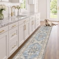 thumbnail image 6 of Toyoso 2x8 Traditional Heritage Area Rug, Long Runner Silicone Floor Mat, Machine Washable Vintage Hallway Rug with Non Slip Backing, 0.25 inch Low Pile Stain Resistant Carpet, Light Blue, 6 of 9