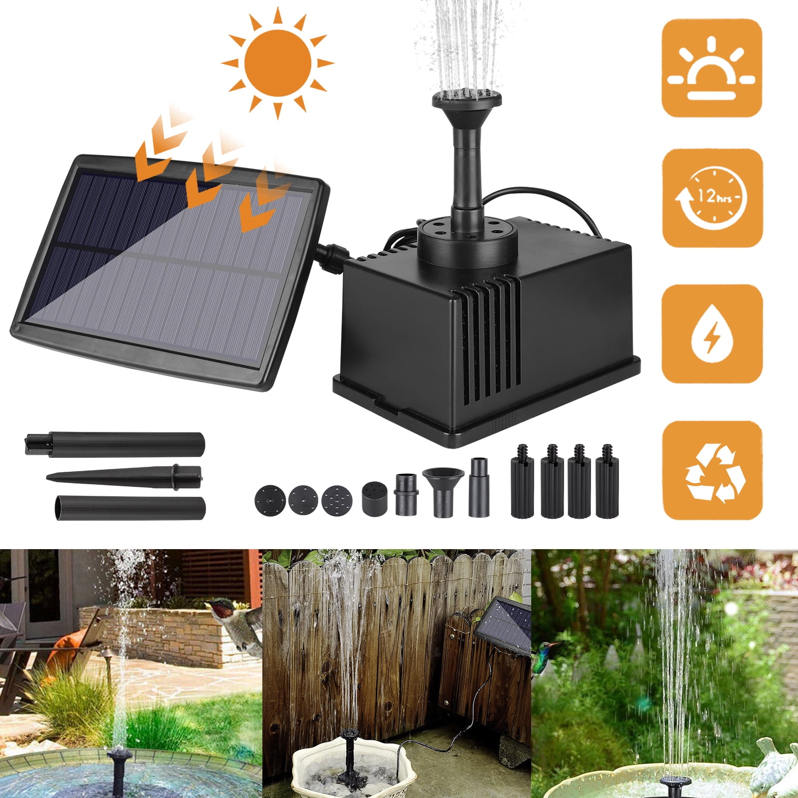 EEEkit Solar Fountain Pump for Bird Bath, Free Standing Portable
