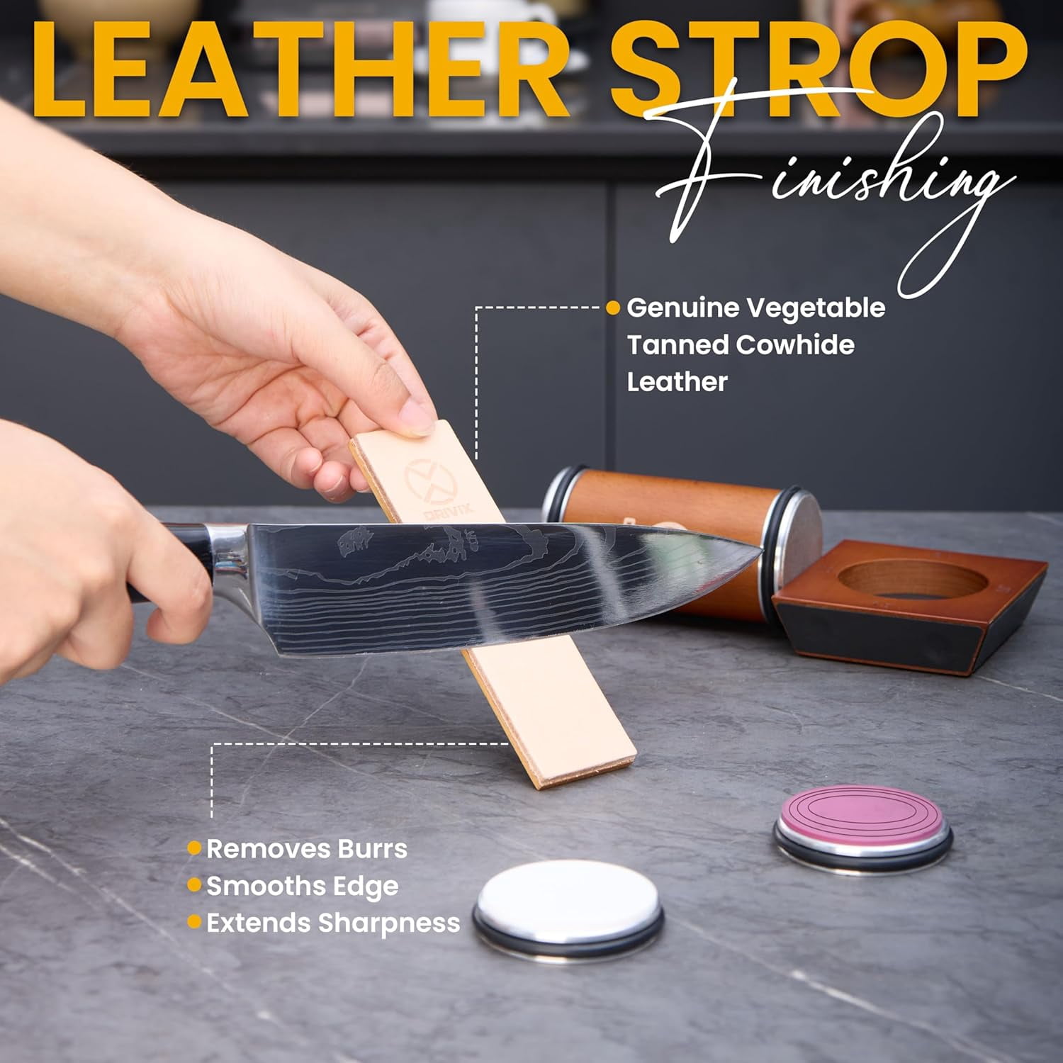 Rolling Knife Sharpener Kit with Magnetic Base and Extended Wooden Roller for Professional Sharpening