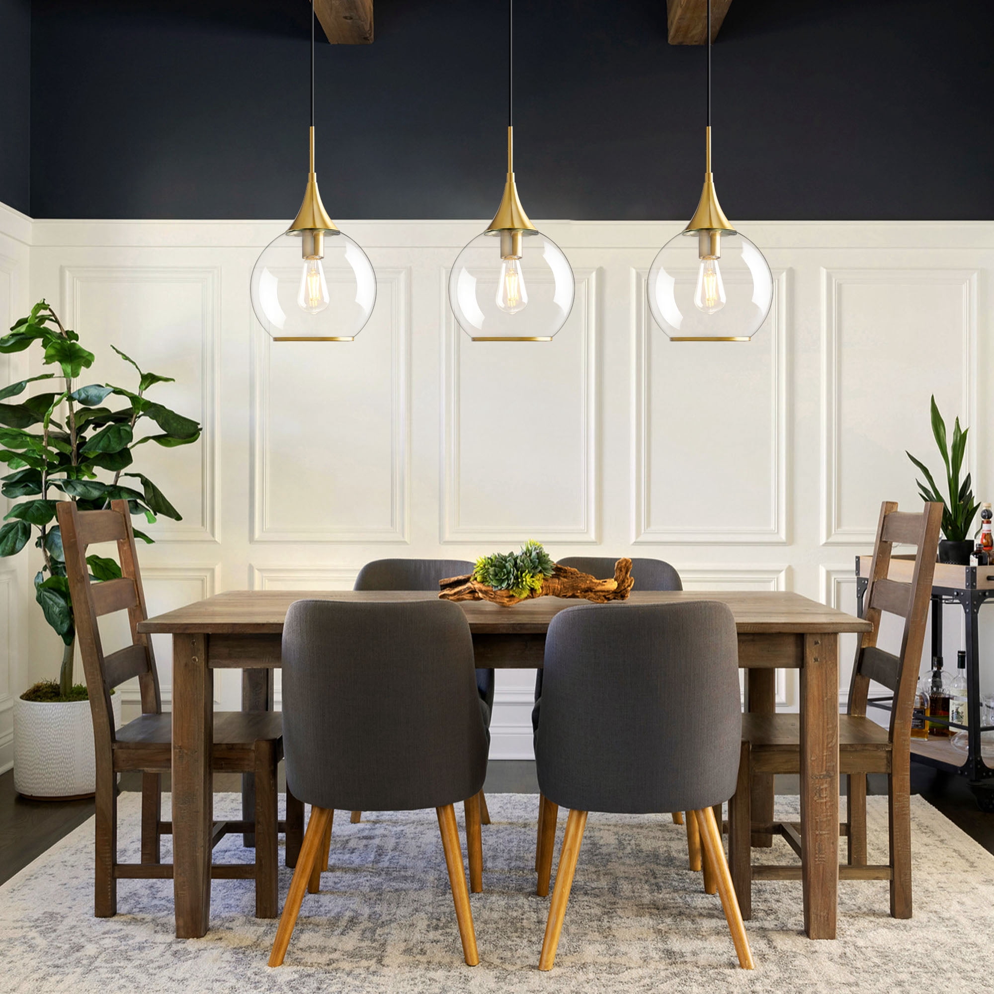 KAISITE Modern Pendant Light Fixture Dimmable Kitchen Island Hanging Ceiling Lights with Glass Shade-Gold