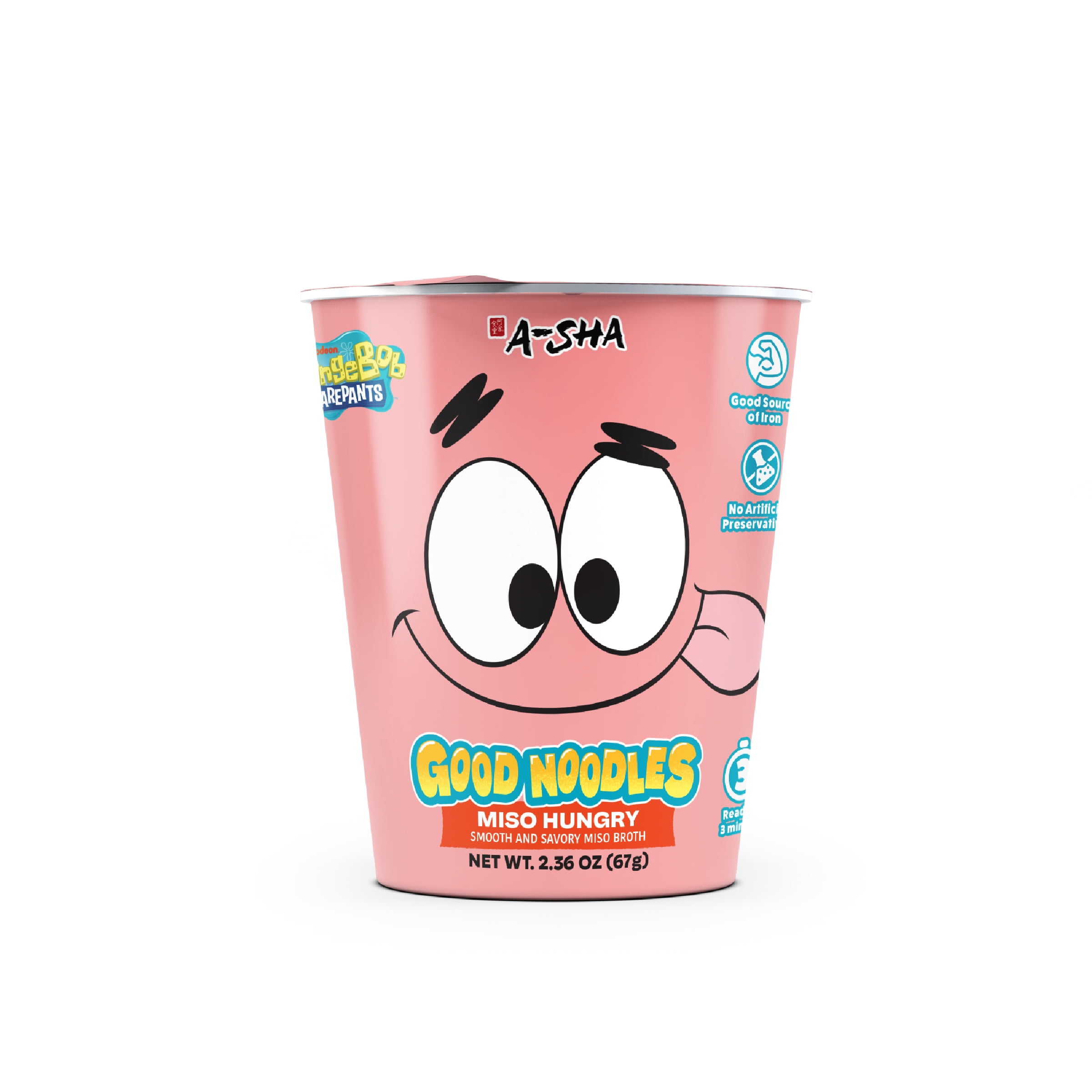A-Sha & SpongeBob Squarepants Good Noodles (6 Pack) | Patrick Star Miso Hungry Flavor | Better For You Microwaveable Ramen Soup Mix