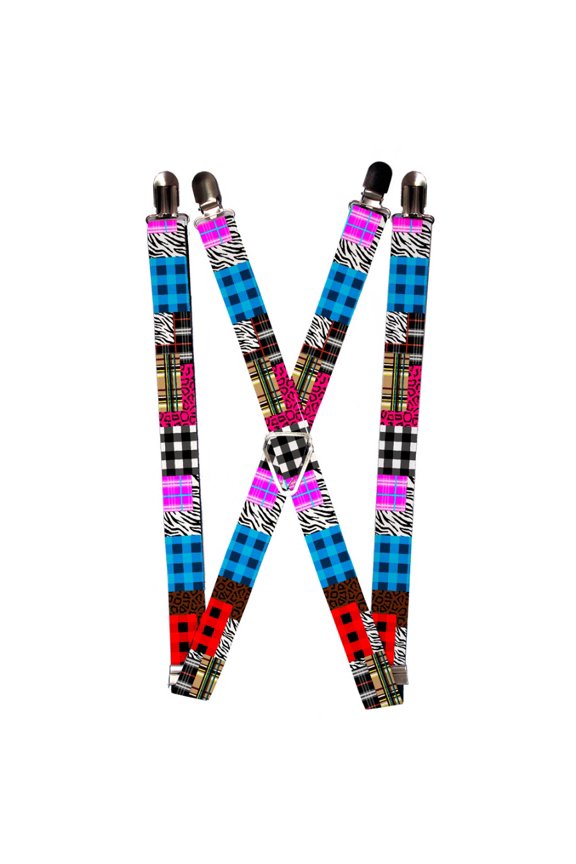 Quilt Patch Colorful Checkered Plaid Zebra Patterns Suspenders