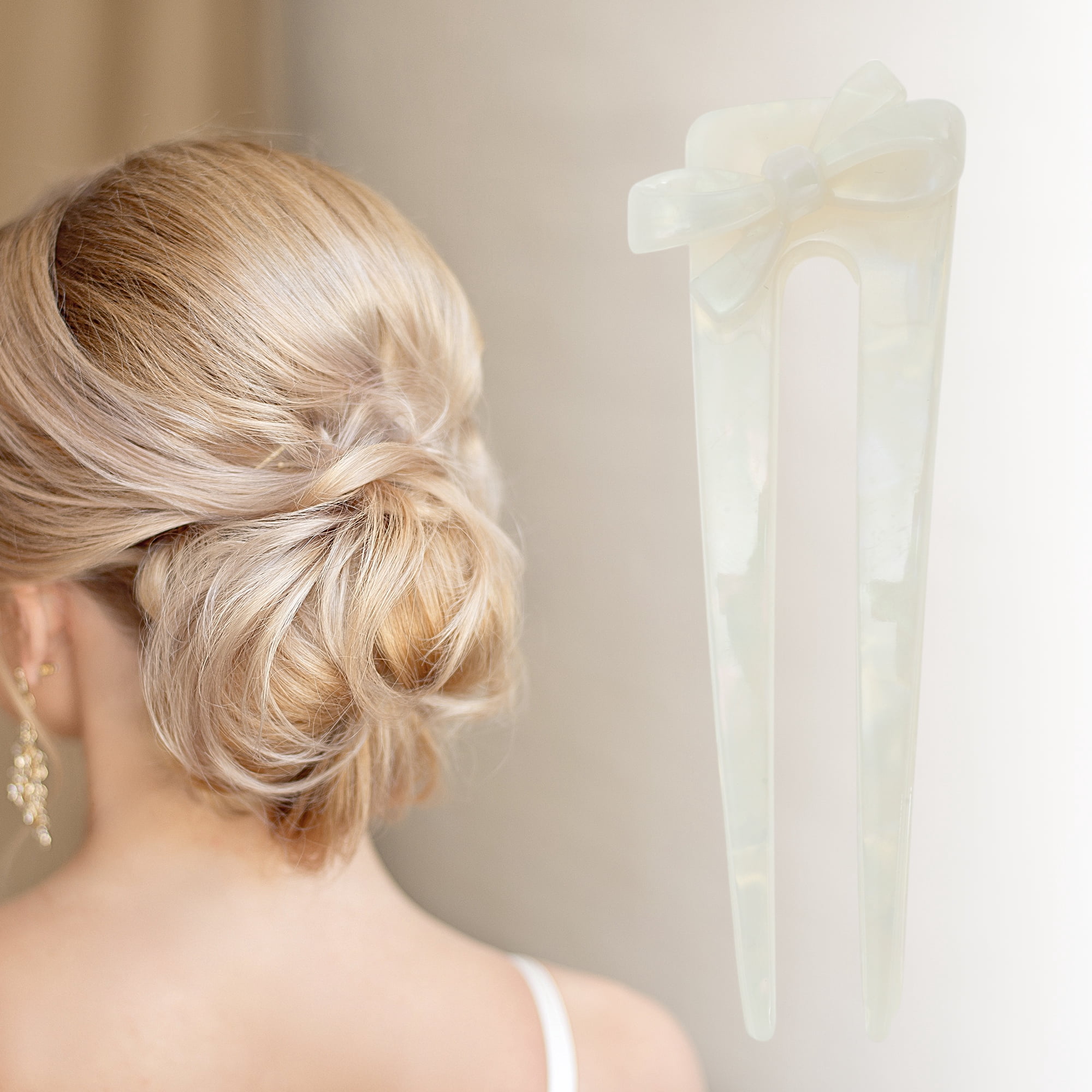 Unique Bargains Simple Comfortable No Slip Bow Chignon Pin for Women 1 Pc White