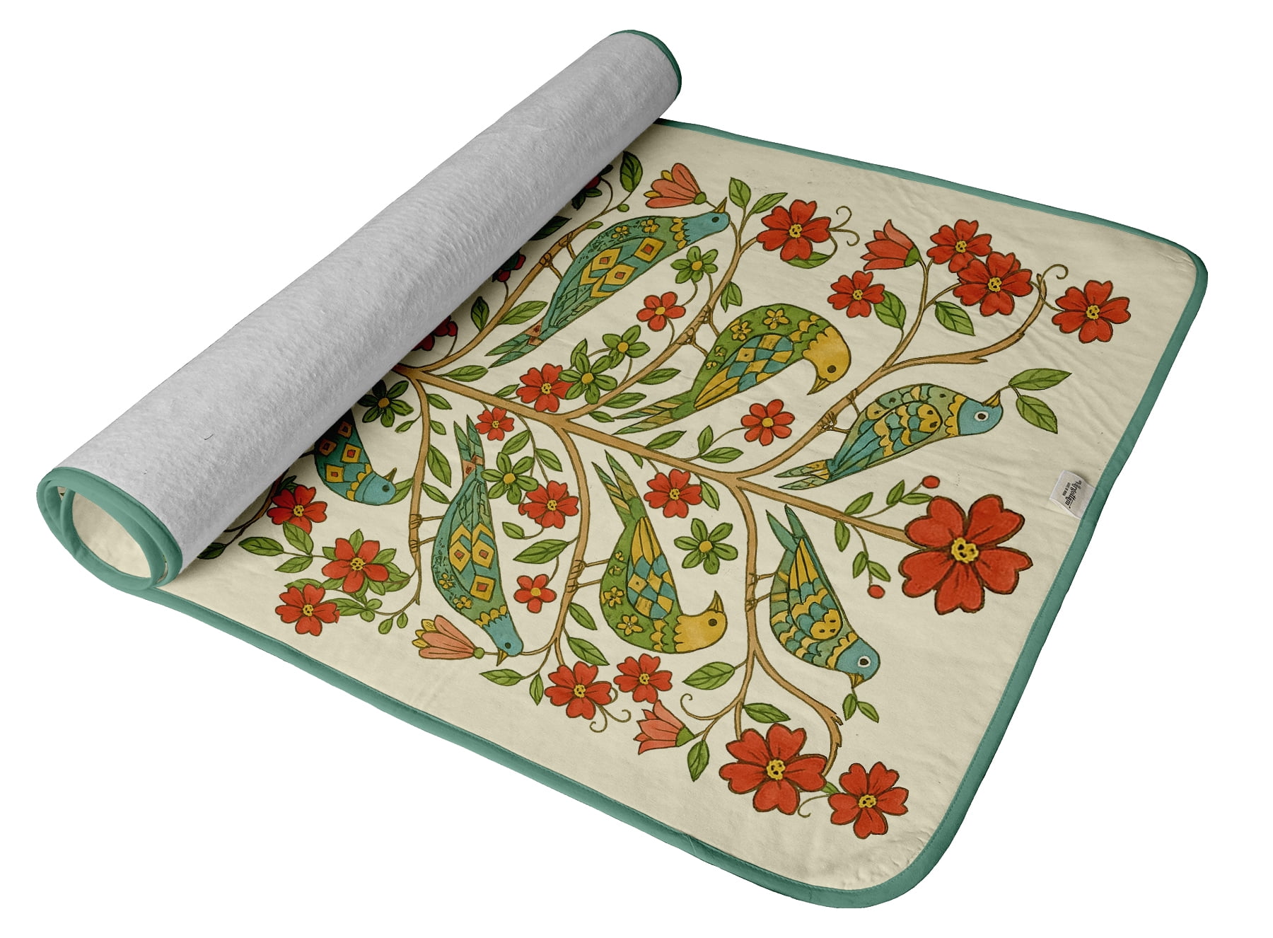 Vargottam Magnetic Ironing Mat - Foldable Cotton Iron Mat with Fiber Pad & Silicone Iron Rest - Portable, Washable, Travel-Friendly Ironing Board Alternative for Tabletop, Washer, Dryer - Bird