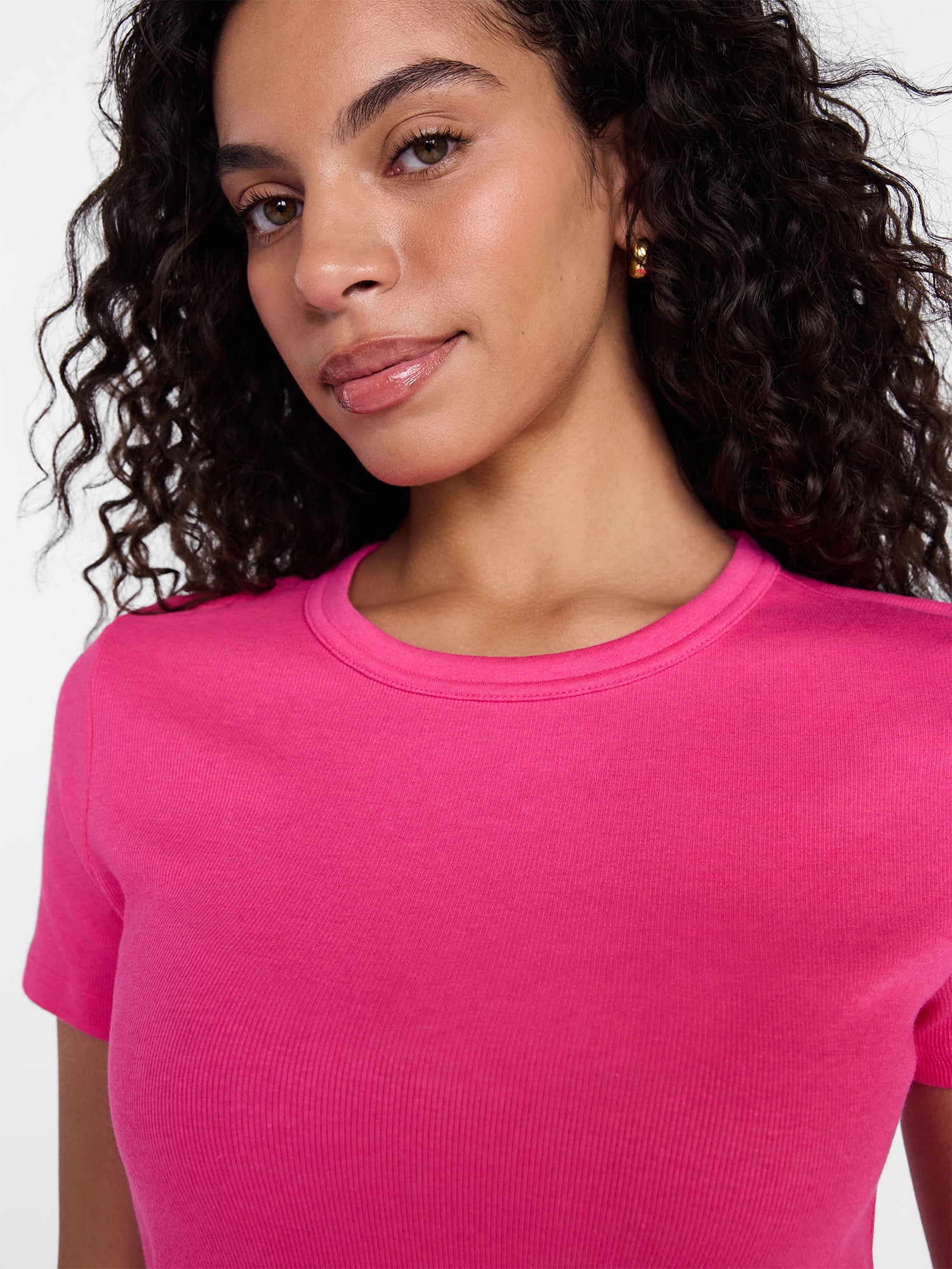 Time and Tru Women's Ribbed Tee with Short Sleeves, Sizes XS-XXXL