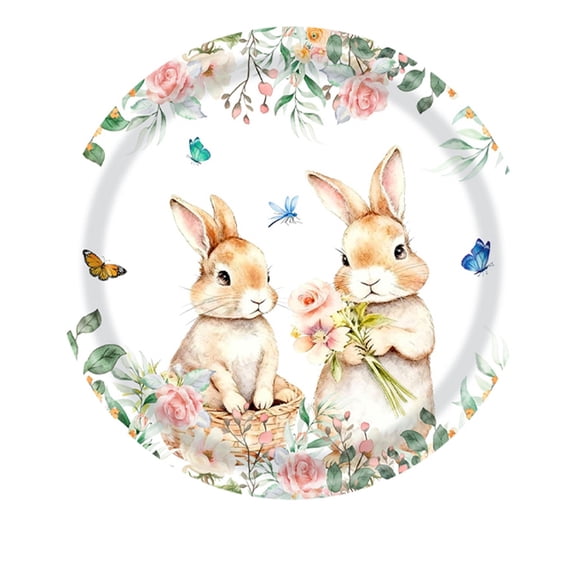 Uanit Easter Bunny Disposable Tableware Set - Spring Floral Design Plates, Cups, And Napkins for Holiday Dinners, Parties & Themed Celebrations, Eco-Friendly Options