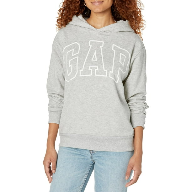 Sudadera con capucha GAP Logo Sherpa con forro de sherpa gris claro para mujer