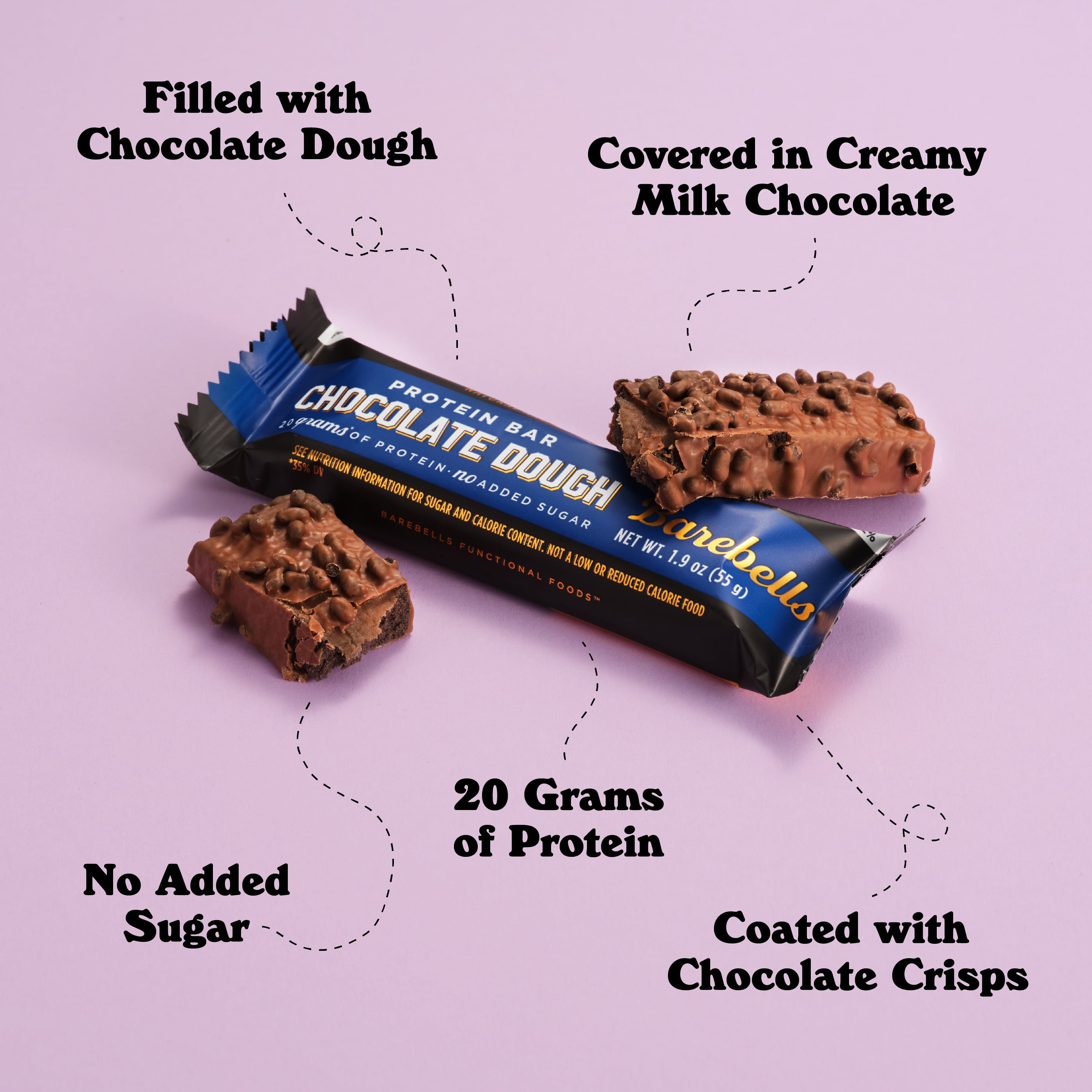 Barebells Protein Bars Brownie Dough - 12 Count, Pack of 2 - Protein Snacks with 20g of High Protein - Low Carb Protein Bar with 1g of Total Sugars - Perfect on The Go Low Carb Snack & Breakfast Bars
