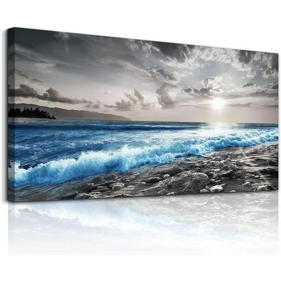 Aaheei Canvas Wall Art For Office Wall Decor For Living Room Bedroom Wall Decorations Blue Ocean Wall Painting Black and White Wall Modern Pictures Artwork Mural Home Decor