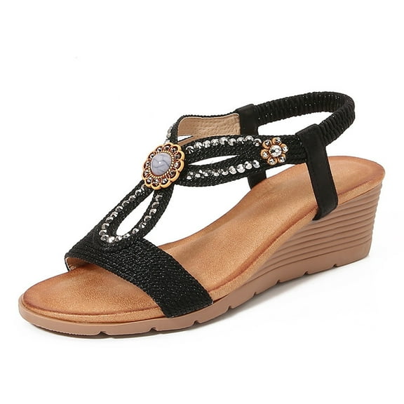 Mostsola Women's Heels Low Wedge Summer Dressy Sandals Open Toe Slip on Elastic Slingback Shoes