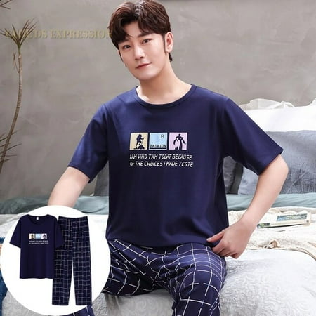 

QWZNDZGR Summer Knitted Pj Short Sleeved Men s Pajamas Sets Male Pajama Set Letter Pajama For Men Sleepwear Suit Homewear Size XXXL1264