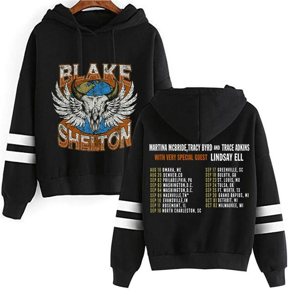 Blake Shelton Fashionable double bar sleeve pocket men's and women's long sleeved hooded sweatshirt