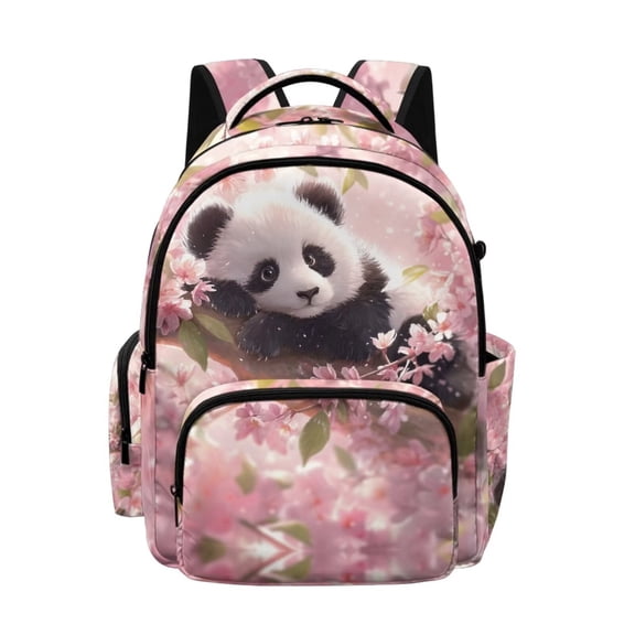DISNIMO Panda Flower Print 17 Inch School Backpack for Kids Lightweight Bookbag with Front Pockets for Primary Elementary Middle School Students