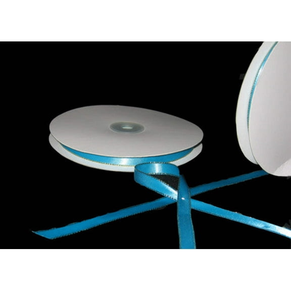 JenlyFavors 3/8" Double Face Satin Ribbon with Gold Edge Turquoise 50 Yards