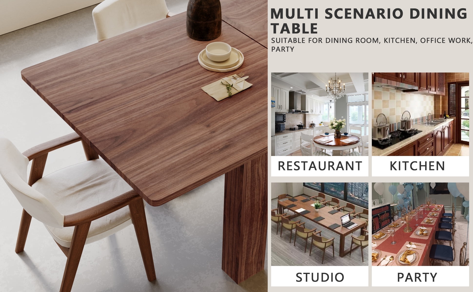 JassmiPkwy Solid Wood Extendable Dining Table for 4-8 People with Seamless Extension from 55 to 86.6 Inches for Small Spaces, Dining Room, Kitchen, Living Room-Brown