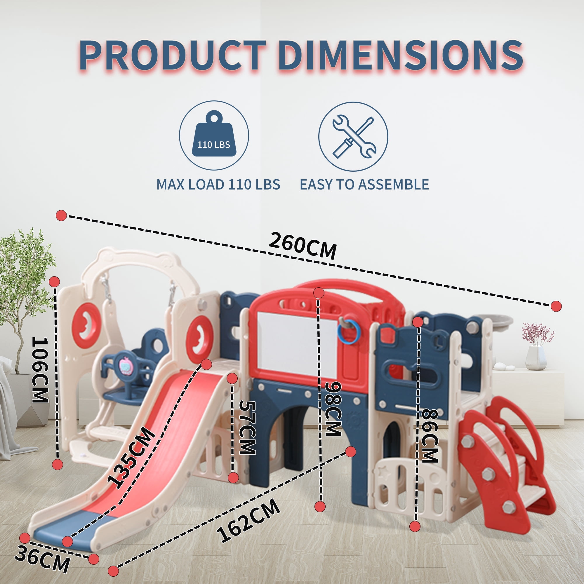 12 in 1 Toddler Playset Swing & Slide, Indoor/Outdoor Climber Crawl Tunnel for 1-3 Year Olds, Eco-Friendly Backyard Playground