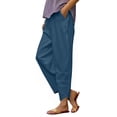 thumbnail image 6 of Soyumi Women Palazzo Pants, Linen Cotton Casual Wide Leg High Waisted Elastic Waist Flowy Lounge Beach Summer Yoga Trendy Pull On Comfortable Lightweight Pants with Pockets, Navy, 6 of 9