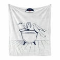 thumbnail image 1 of Wine Soft Flannel Fleece Throw Blanket, Young Woman Relaxing on the Bathroom with Glass of Wine Drawing Art, Cozy Plush for Indoor and Outdoor Use, 70" x 90", Dark Blue Red White, by Ambesonne, 1 of 6