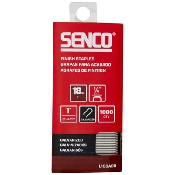 SENCO L13BABR 1" 18 Gauge 1/4" Crown Finish Staples, Galvanized Finish 1,000 Count Pack