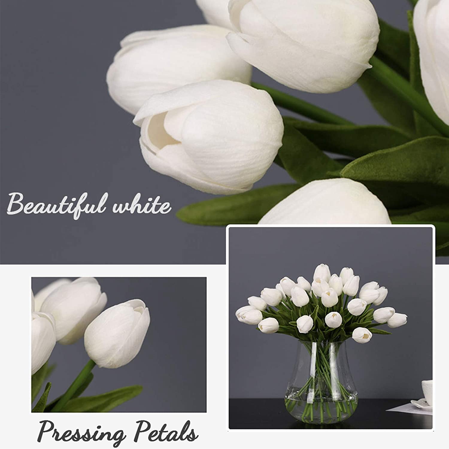 Artificial Flowers 10pcs Bouquet 14" Tall Real Touch Tulips, Pink PU Fake Tulips Flowers for Arrangement Wedding Party or Easter Spring Home Centerpiece Dining Room Office Table Decoration
