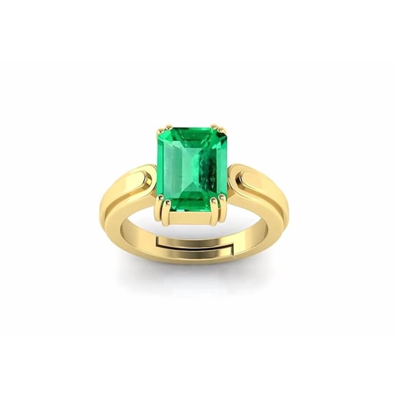 7.25 Ratti Natural Emerald  Ring, Emerald  Cut Handmade Gemstone Ring, Adjustable Gold Plating Ring for Astrological Purpose Men & Women