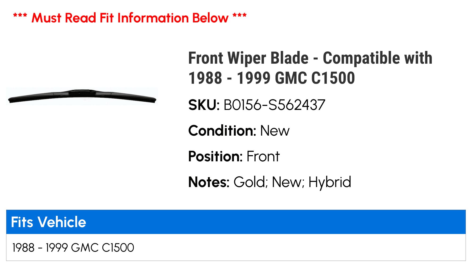 18" + 18" Hybrid Wiper Blades For GMC C1500 1988-1999 – J-Hook 2-Pack By Juyioudy