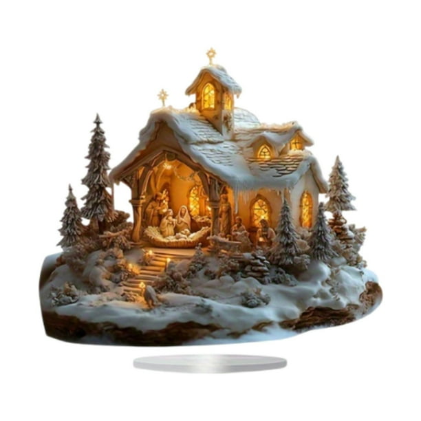 Figura de Jesús con escena de nieve para escritorio de casa, figura de resina religiosa para Navidad, estatua de Jesús para dormitorio, mesa