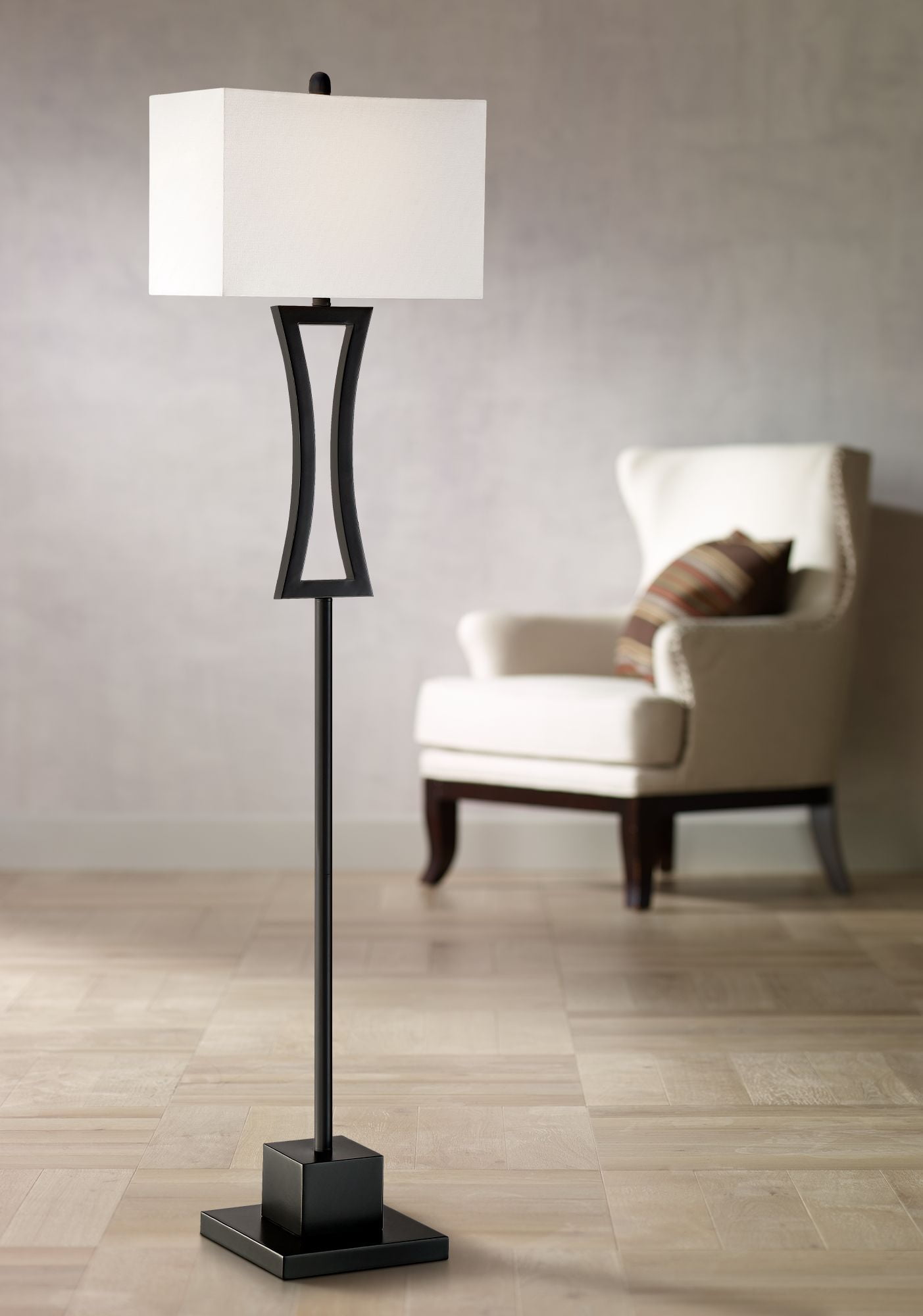 Possini Euro Design Concord Satin Black Metal Floor Lamp