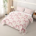 thumbnail image 3 of Erosebridal Sketch Star Bow Twin Quilt Set for Girls, Pink Doodle Ribbon Print Twin Coverlet Set, 2 Pieces, 3 of 7