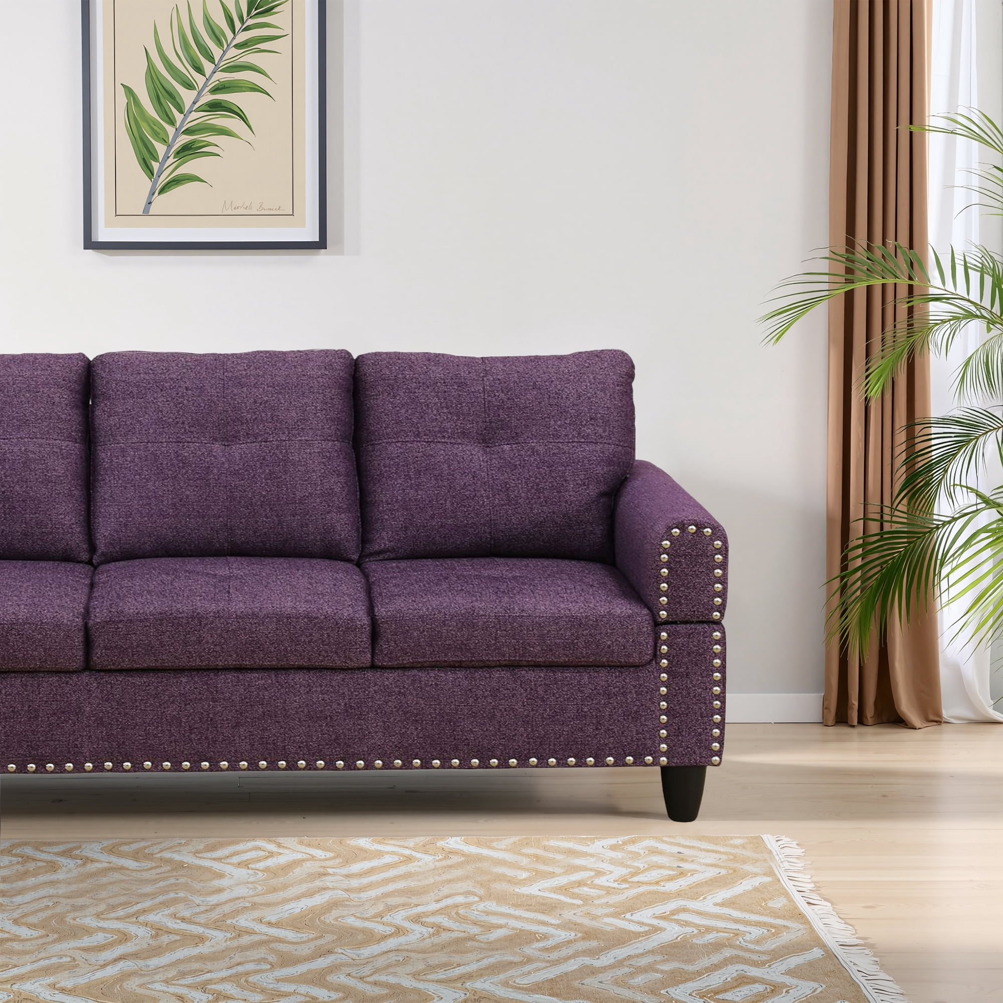 MAYEERTY Amaranth Linen 3-Piece Sofa Set Living Room Sofa
