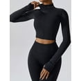 thumbnail image 3 of Women's Workout Yoga Running Jacket Seamless Long Sleeve Athletic Jacket Stretchy Workout Sport Cropped Track Jacket with Thumb Holes Black Medium, 3 of 4