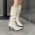 thumbnail image 5 of hopeusnice Ruched Pointed Toe Knee High Boot Leather Upper On Style Fashion Night Out Boot Beige 35, 5 of 9