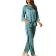 thumbnail image 4 of INSPIRE CHIC Women's Satin Pajama Set 3/4 Sleeves Tops with Pants Sleepwear Lounge Nightwear XS Blue, 4 of 5