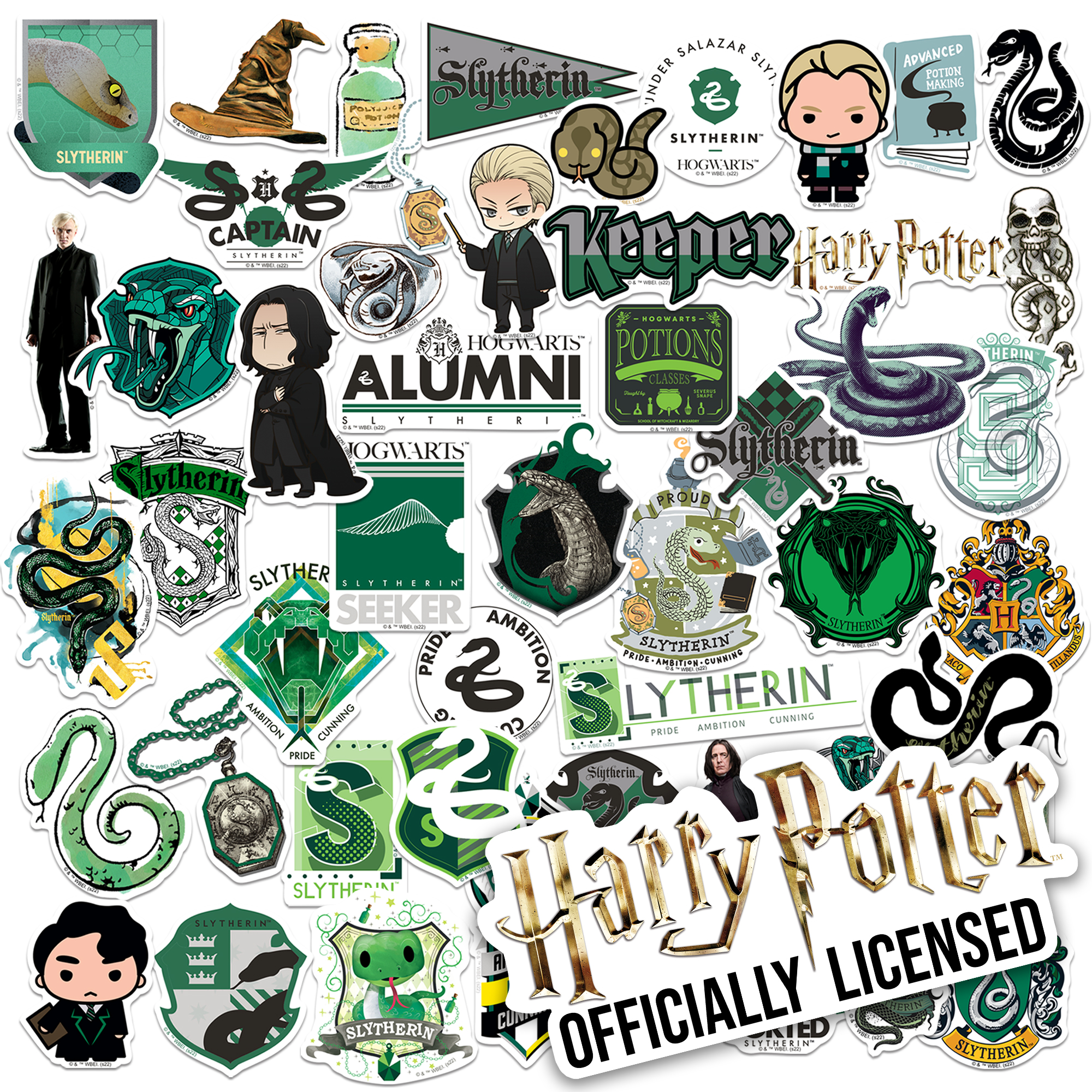 Harry Potter Slytherin Theme Sticker Pack Die Cut Vinyl Large Deluxe Stickers Variety Pack - Laptop, Water Bottle, Scrapbooking, Tablet, Skateboard