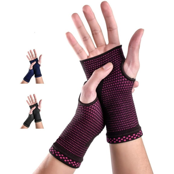 Wrist Compression Glove Wrist Support Sleeves (Pair) for Carpal Tunnel and Wrist Pain Relief Treatment, Wrist Brace for Women and Men - made from Breathable and Sweat-Absorbing Elastic Blend